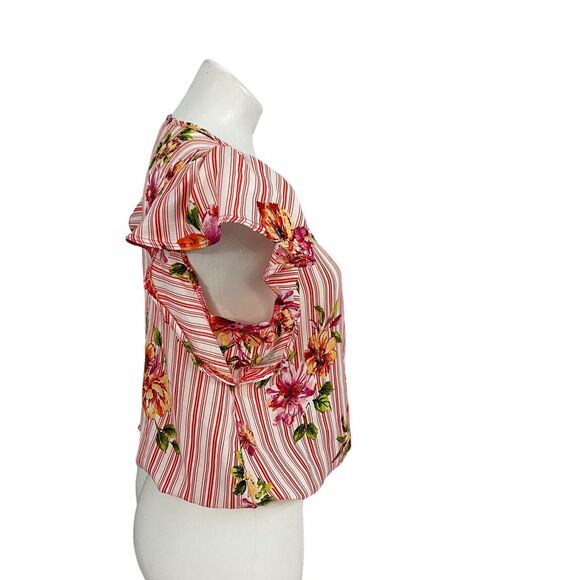 The Outfit Blouse Womens Medium Stripe Floral Surplice Work Office Beach Coastal - Picture 8 of 15